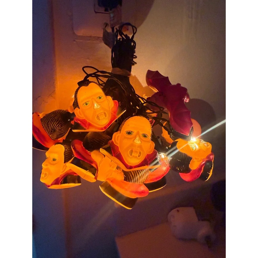 Vintage Dracula Vampire Head Halloween String Lights Blow Mold Decor  Light